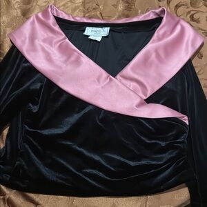 Eliza J Black and Pink Wrap Blouse with Sailor Collar